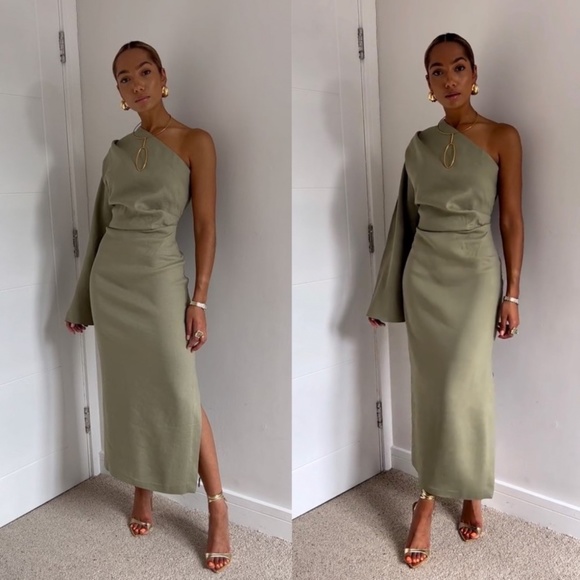 ZARA Asymmetrical Linen Blend Dress - Picture 10 of 16